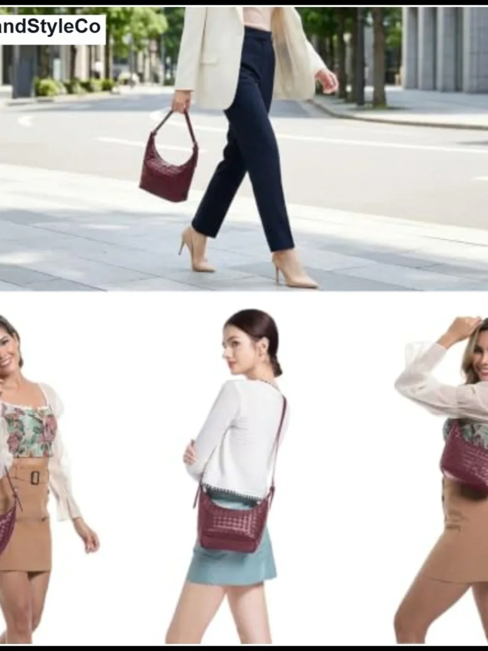 Woven Faux Leather Hobo Crossbody Bag Women's Adjustable Strap Purse Shoulder